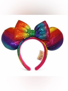 Authentic Disney Parks Rainbow Pride Sequin Minnie Ears Headband